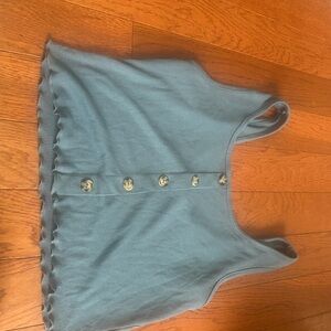 Gaze Blue Ribbed Tank Top with Button Detail